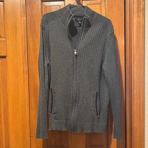 Gray Ribbed Zip-Up Cardigan